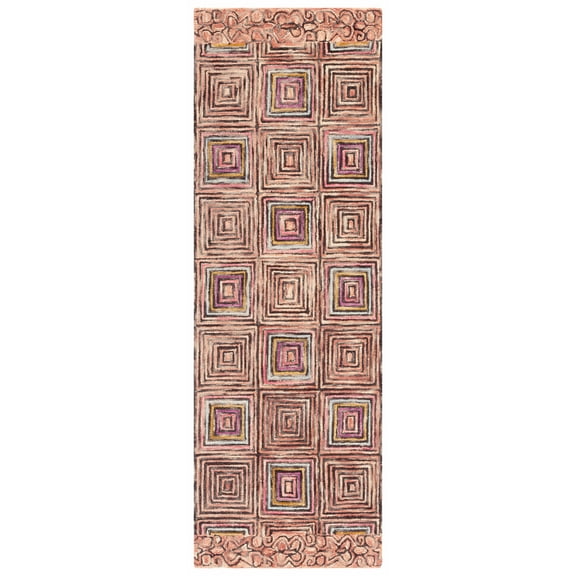 SAFAVIEH Aspen Chedomir Geometric Squares Wool Runner Rug, Pink/Blue, 2'3" x 7'