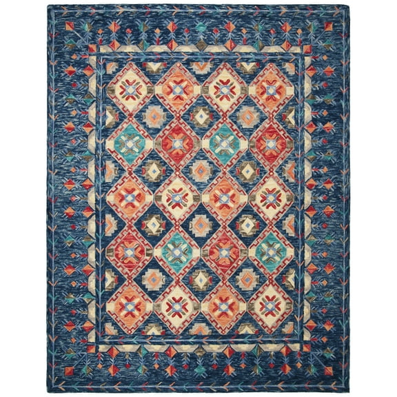 SAFAVIEH Aspen Christabella Geometric Wool Area Rug, Navy/Orange, 11' x 15'
