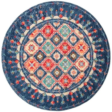 SAFAVIEH Aspen Christabella Geometric Wool Area Rug, Navy/Orange, 3' x 3' Round