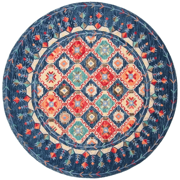 SAFAVIEH Aspen Christabella Geometric Wool Area Rug, Navy/Orange, 3' x 3' Round