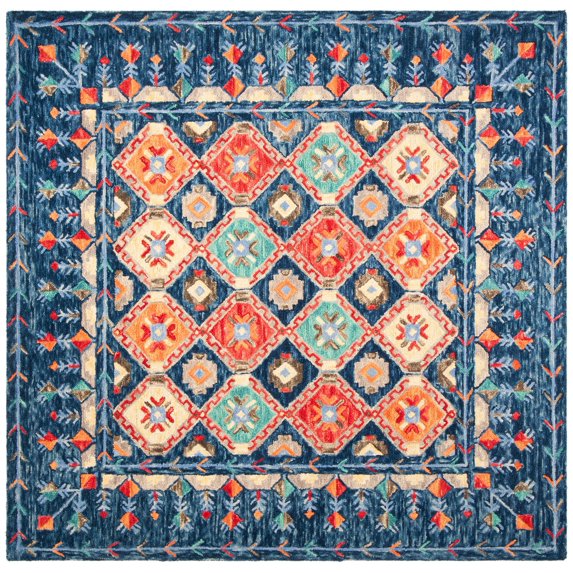 SAFAVIEH Aspen Christabella Geometric Wool Area Rug, Navy/Orange, 5' x 5' Square