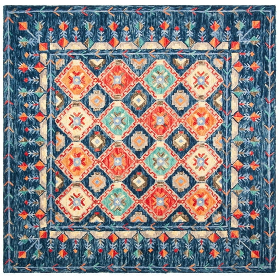 SAFAVIEH Aspen Christabella Geometric Wool Area Rug, Navy/Orange, 9' x 9' Square