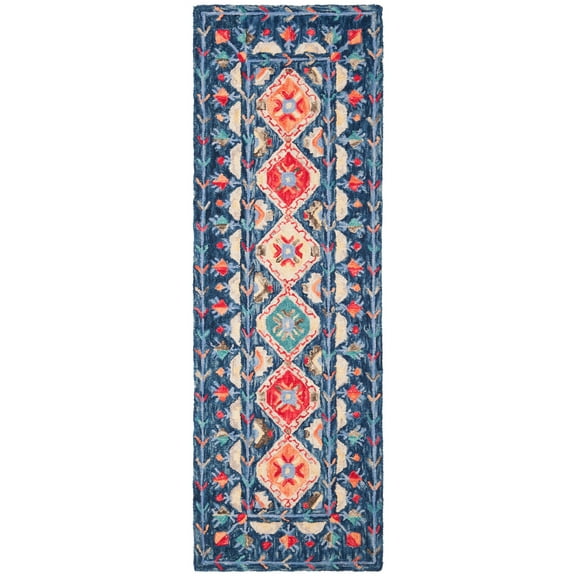 SAFAVIEH Aspen Christabella Geometric Wool Runner Rug, Navy/Orange, 2'3" x 11'