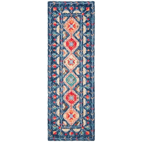 SAFAVIEH Aspen Christabella Geometric Wool Runner Rug, Navy/Orange, 2'3" x 7'