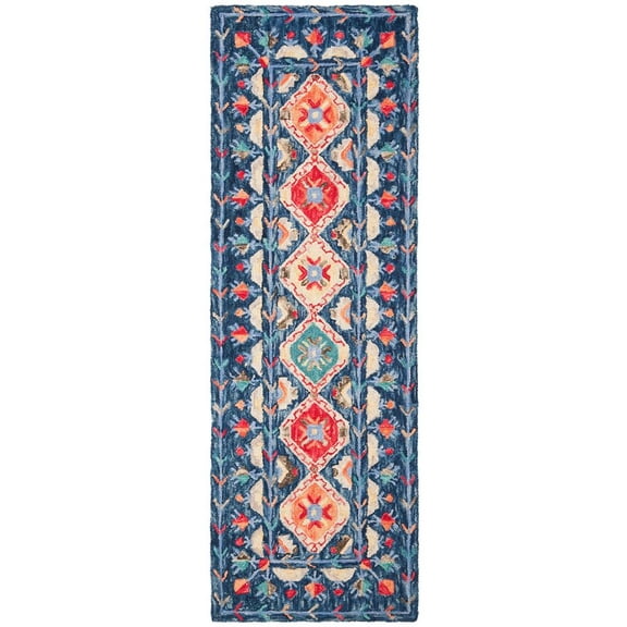 SAFAVIEH Aspen Christabella Geometric Wool Runner Rug, Navy/Orange, 2'3" x 7'