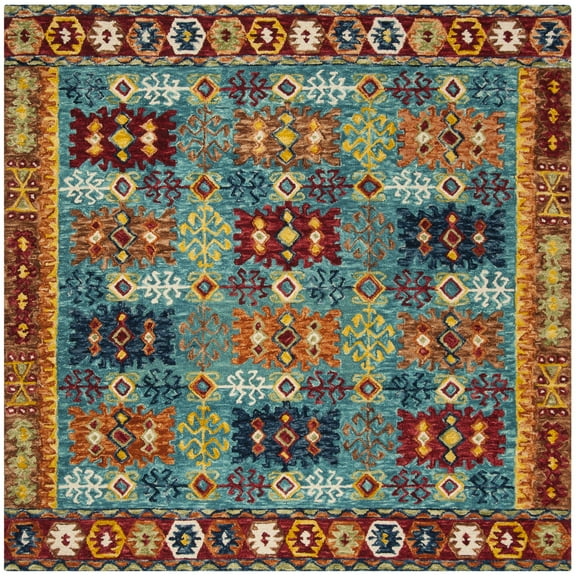 SAFAVIEH Aspen Cindra Southwestern Wool Area Rug, Blue/Red, 3' x 3' Square