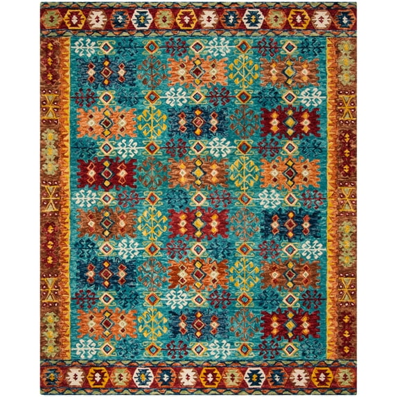 SAFAVIEH Aspen Cindra Southwestern Wool Area Rug, Blue/Red, 8' x 10'