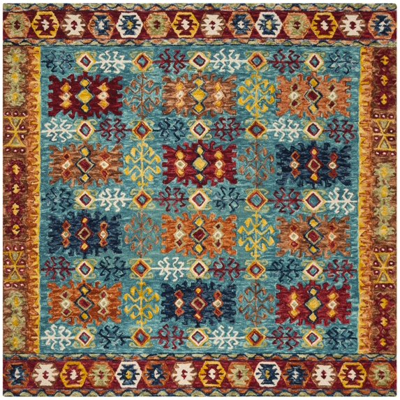 SAFAVIEH Aspen Cindra Southwestern Wool Area Rug, Blue/Red, 9' x 9' Square