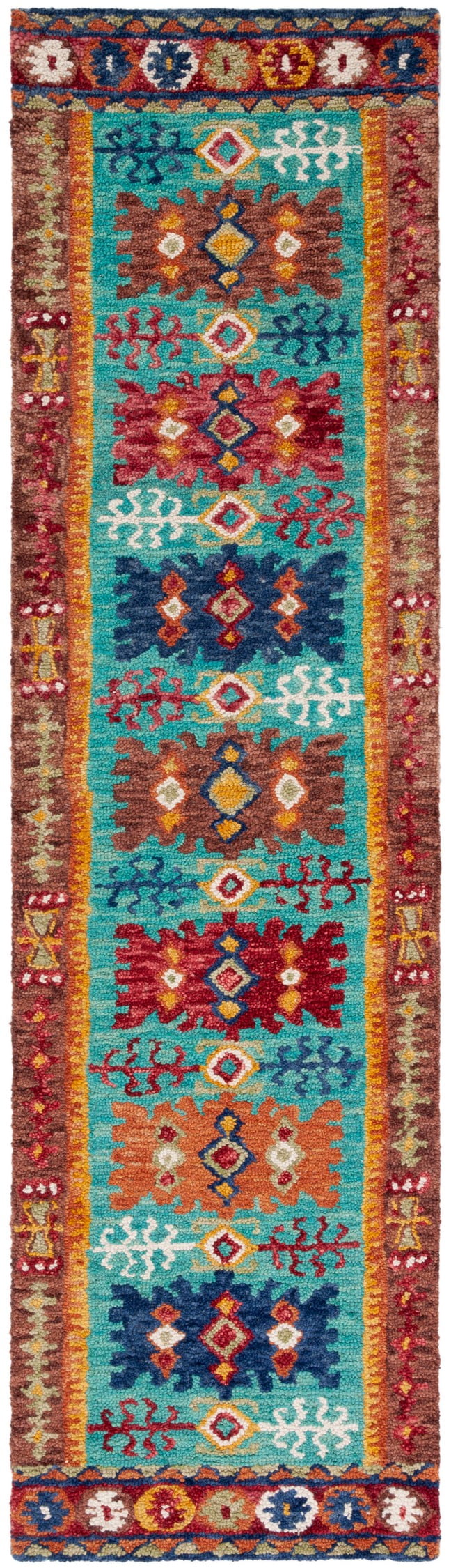 Aspen 2'3" x 13' Blue Wool Geometric Runner Rug