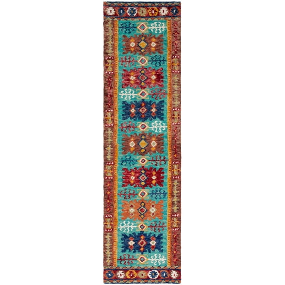 SAFAVIEH Aspen Cindra Southwestern Wool Runner Rug, Blue/Red, 2'3" x 8'