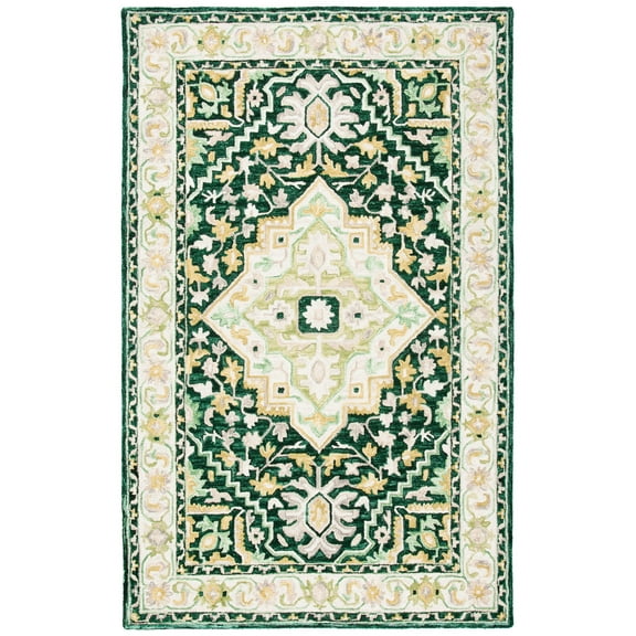 SAFAVIEH Aspen Coco Southwestern Wool Area Rug, Green/Ivory, 4' x 6'