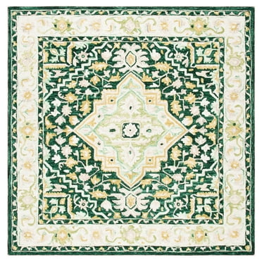 SAFAVIEH Aspen Coco Southwestern Wool Area Rug, Green/Ivory, 7' x 7' Square