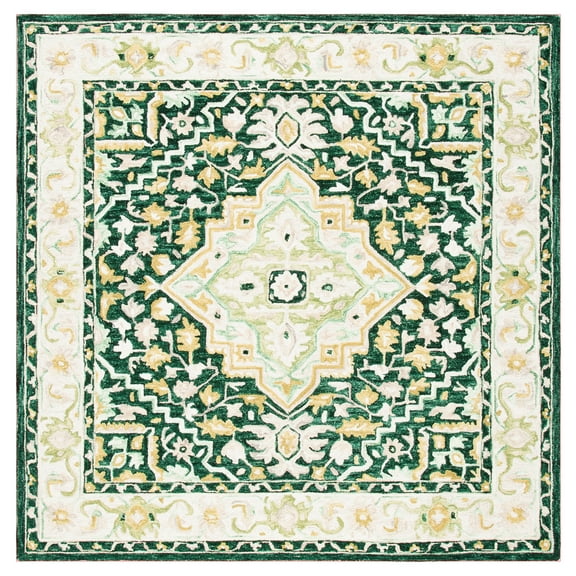 SAFAVIEH Aspen Coco Southwestern Wool Area Rug, Green/Ivory, 7' x 7' Square