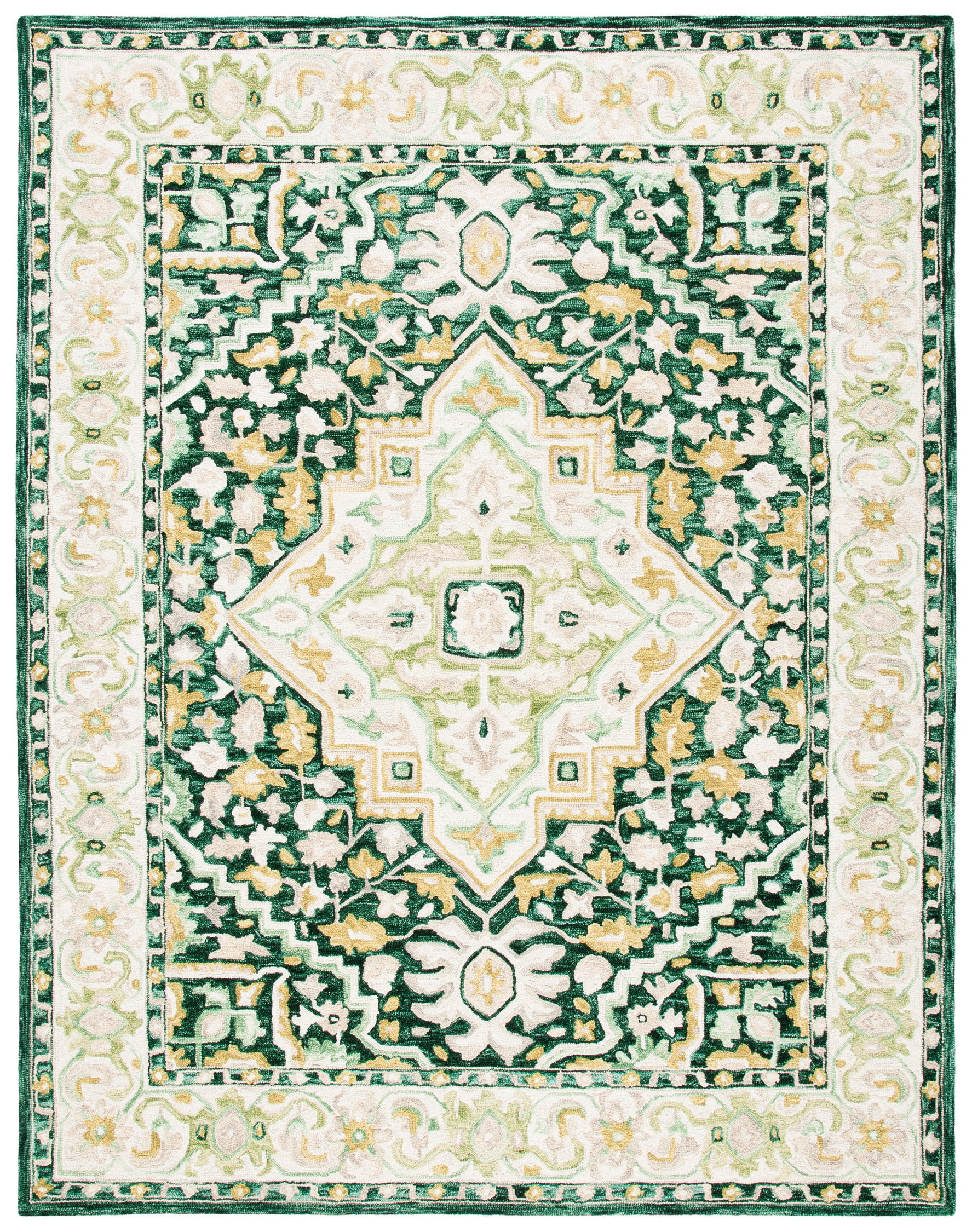 Aspen Green and Ivory Floral Wool 8' x 10' Area Rug