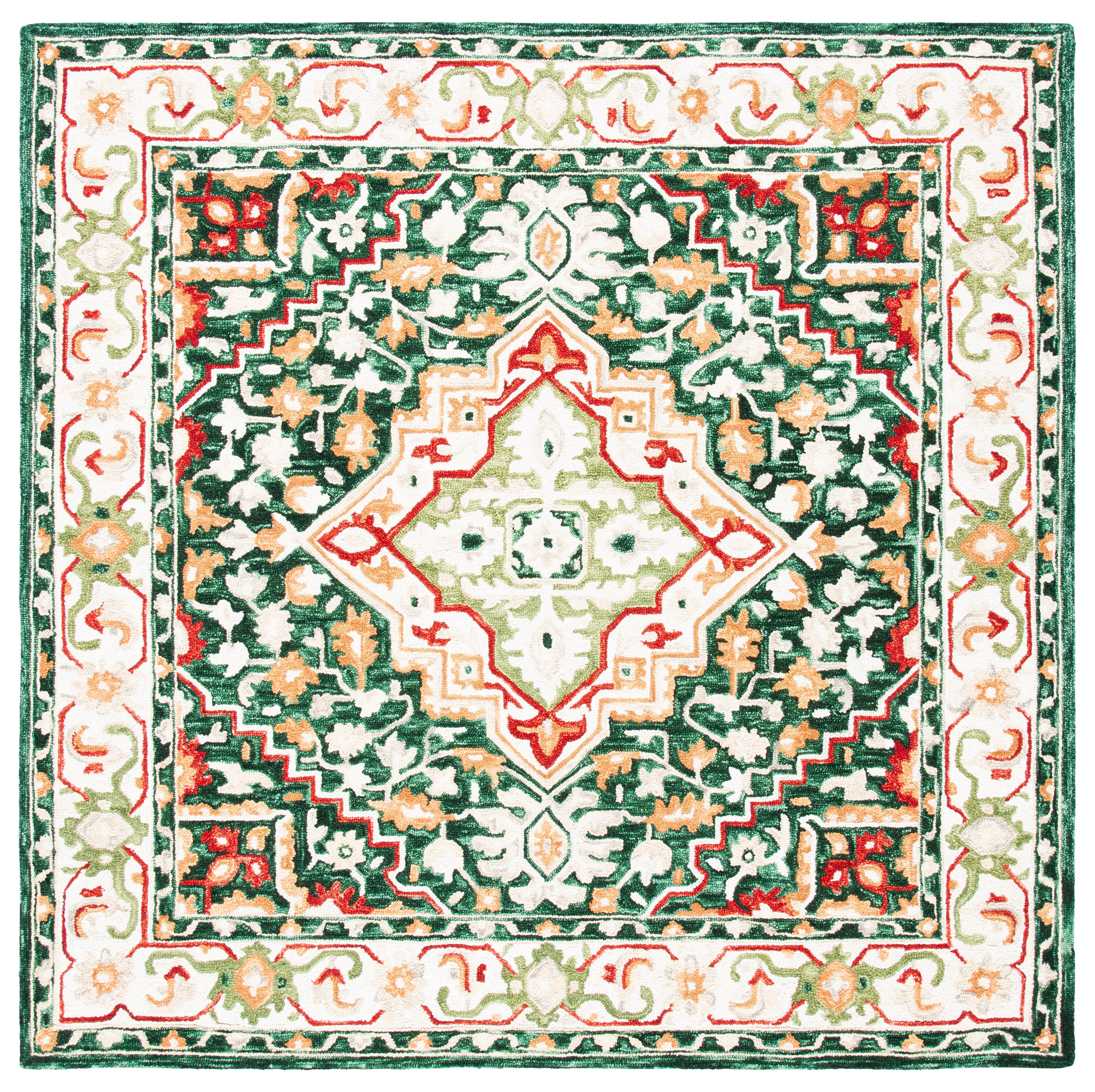 SAFAVIEH Aspen Coco Southwestern Wool Area Rug, Green/Red, 7' x 7' Square