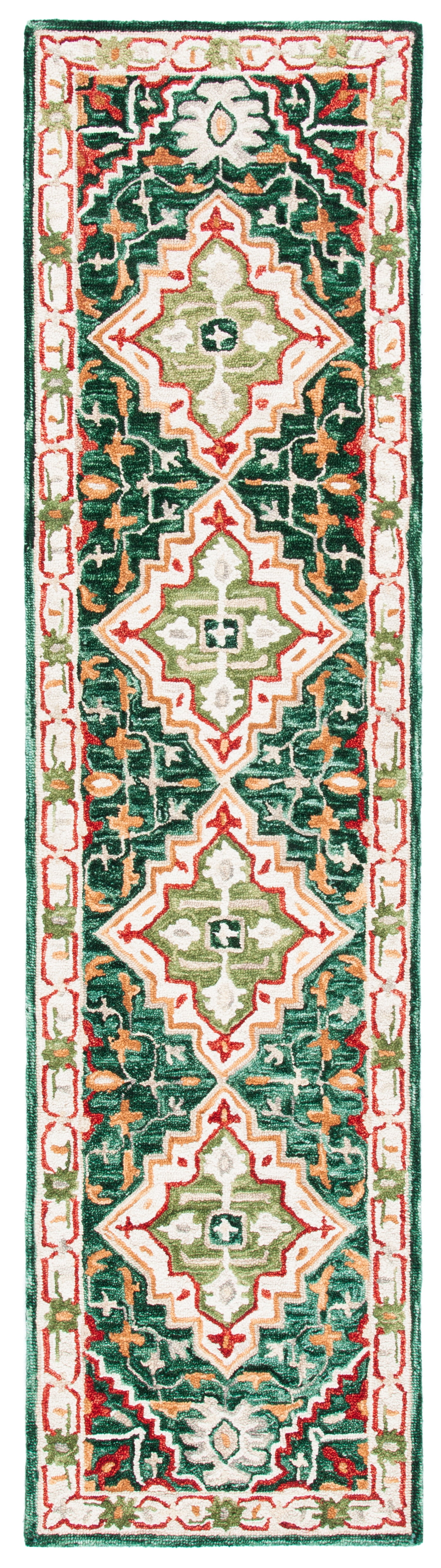 Handmade Rustic-Chic Red and Green Wool Runner Rug 2'3" x 9'