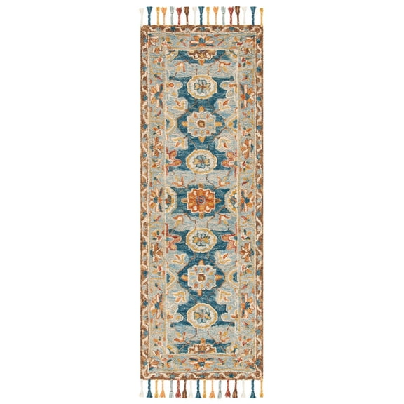 SAFAVIEH Aspen Andi Oriental Wool Runner Rug, Grey/Navy, 2'3" x 21'