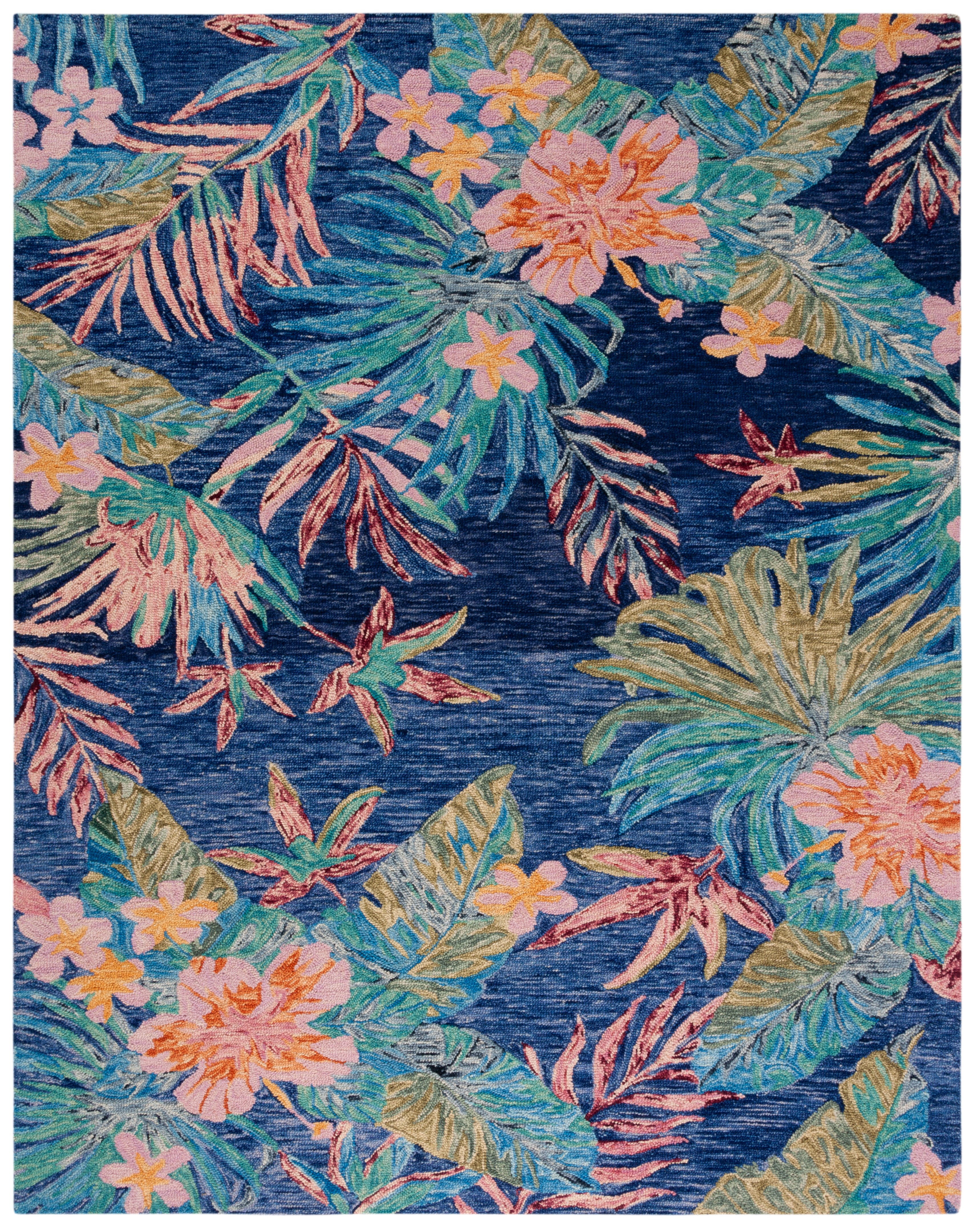 Handmade Round Tufted Wool Floral Rug in Blue - 54" Easy Care