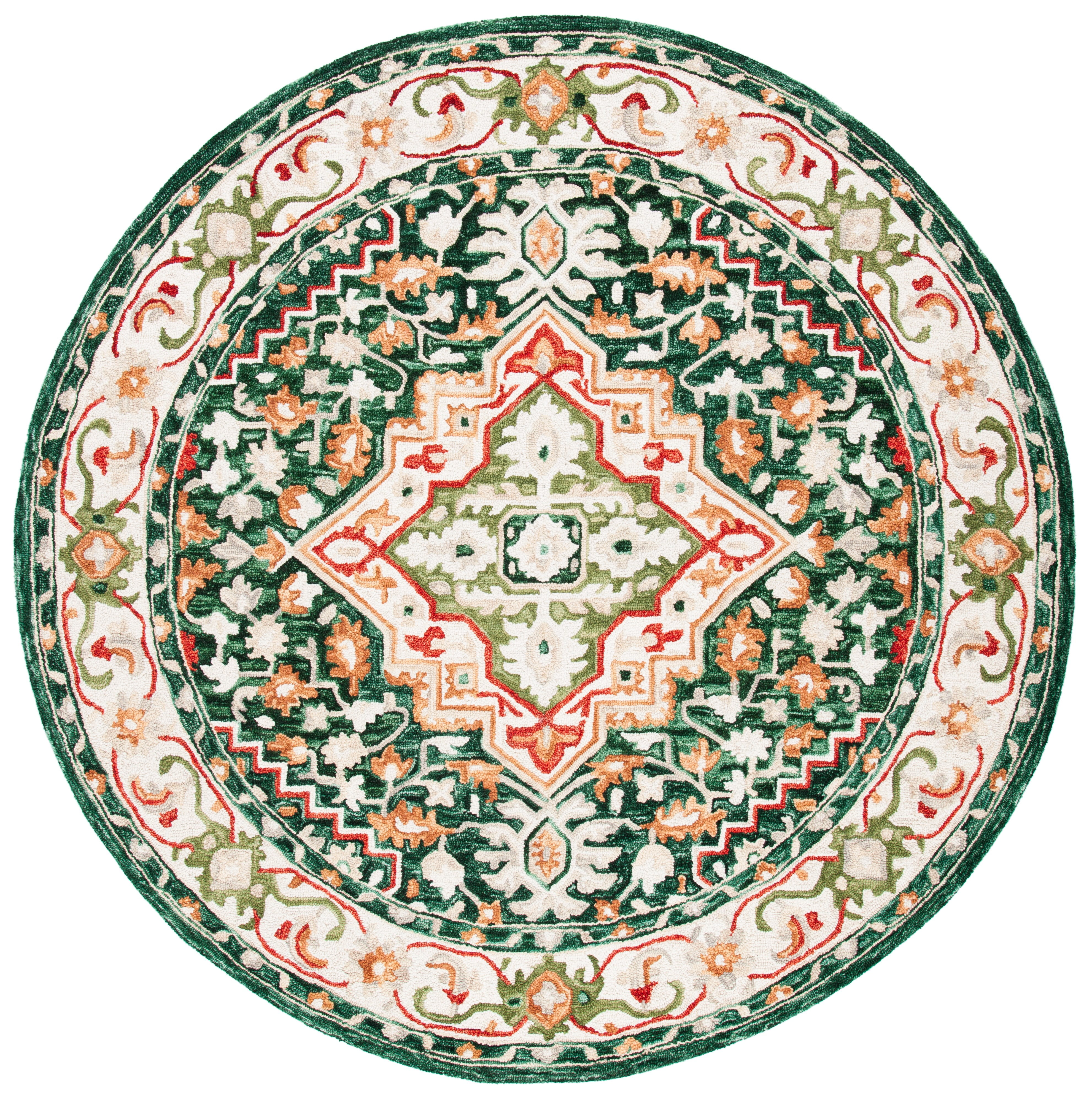 Handmade Red Geometric Wool Round Rug 7' Diameter