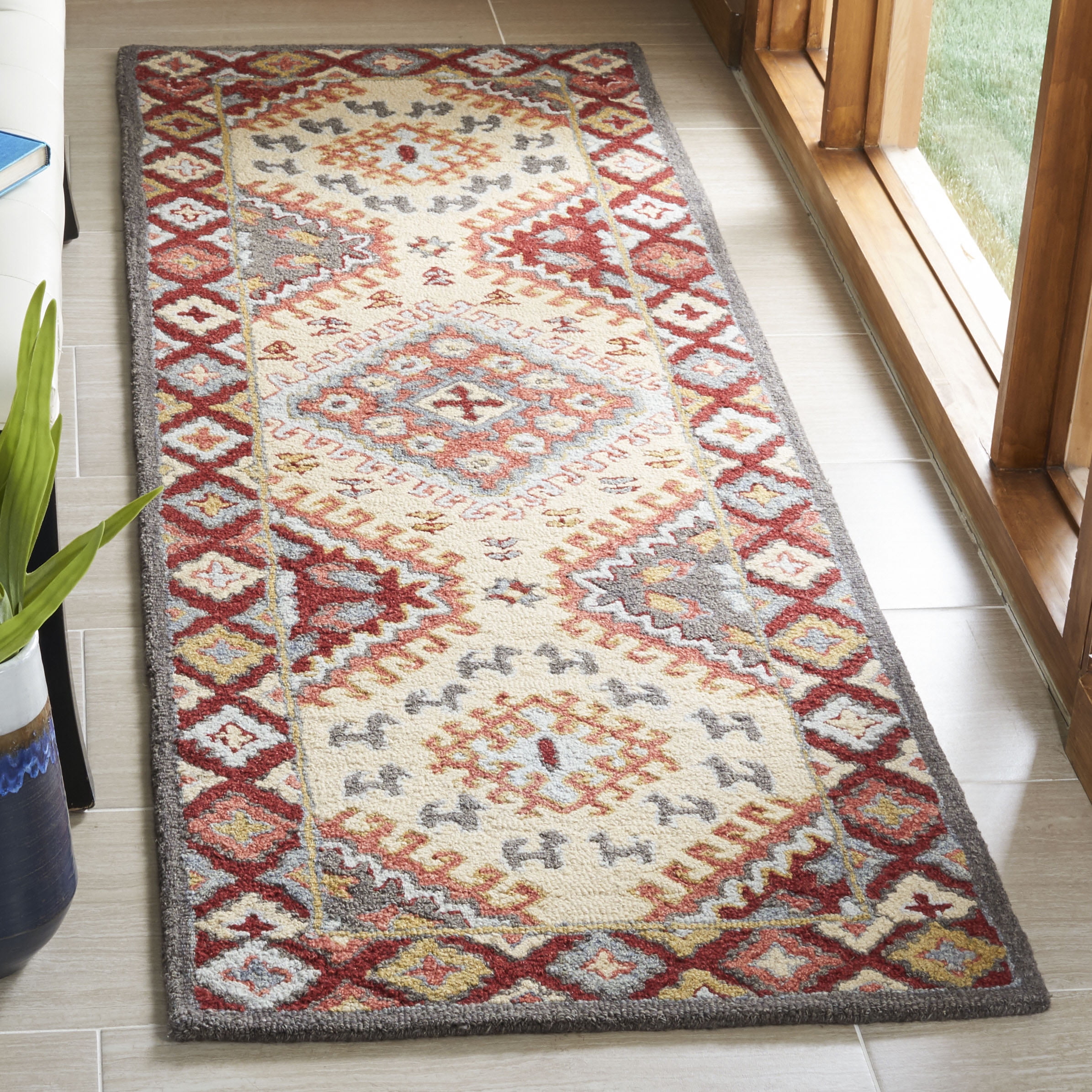 SAFAVIEH Aspen Collection APN801Q Handmade Red/Ivory Rug