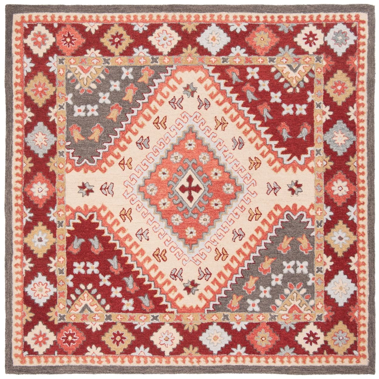 Aspen Red and Ivory Handmade Wool Geometric Rug