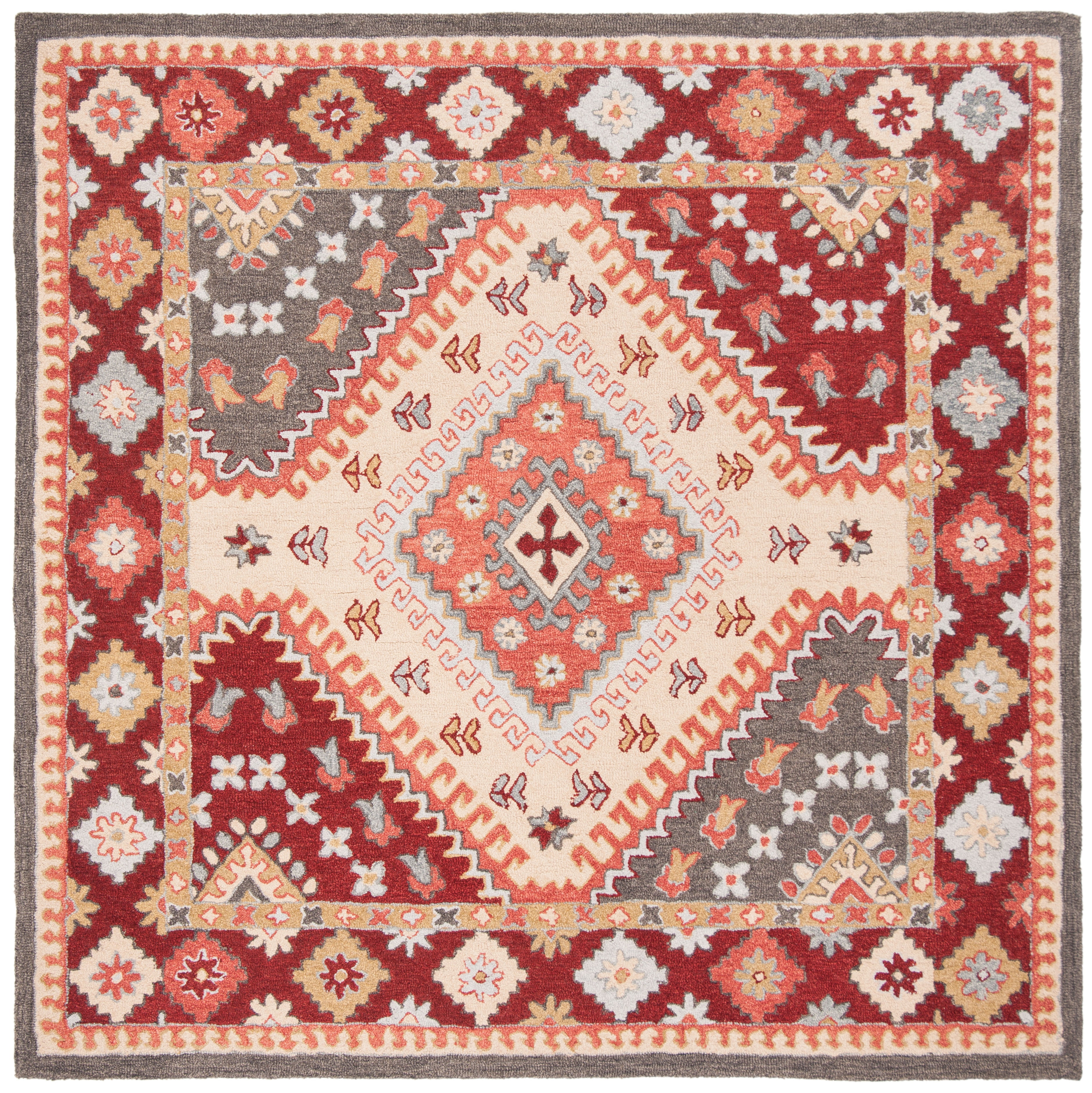 Aspen Red and Ivory Handmade Wool Geometric Rug