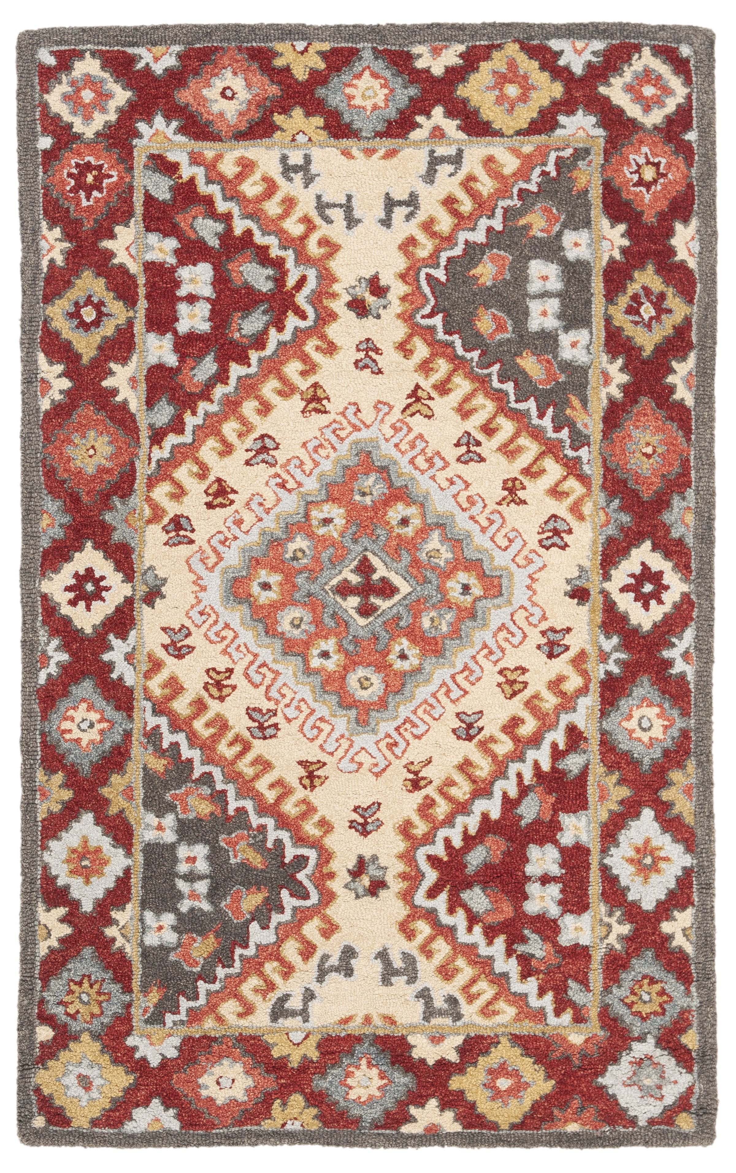 Ivory and Red Handmade Tufted Wool Accent Rug - 24in x 4in