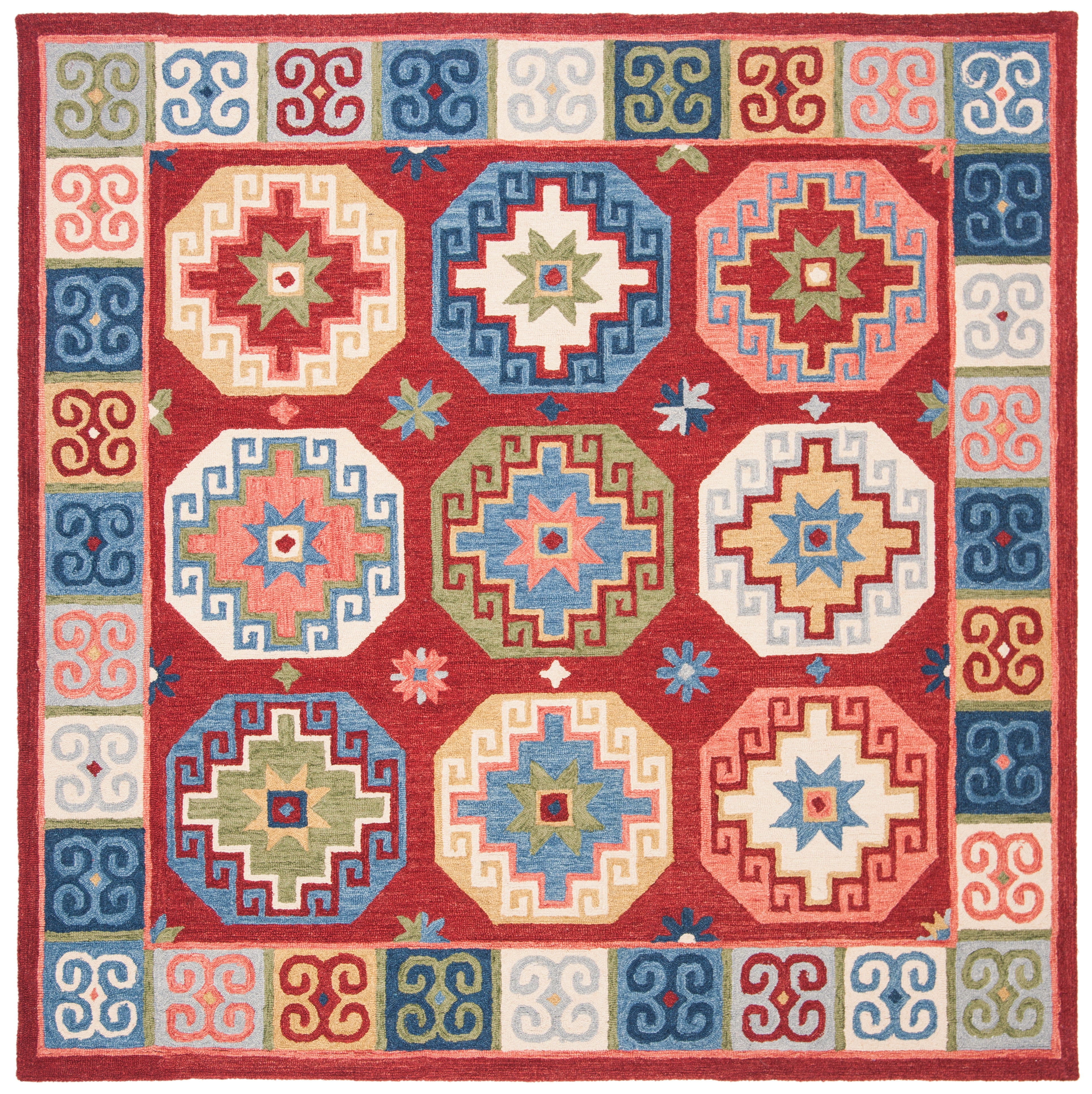 SAFAVIEH Aspen Amala Geometric Area Rug, Red/Blue, 7' x 7' Square