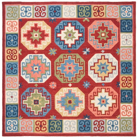 SAFAVIEH Aspen Amala Geometric Area Rug, Red/Blue, 7' x 7' Square