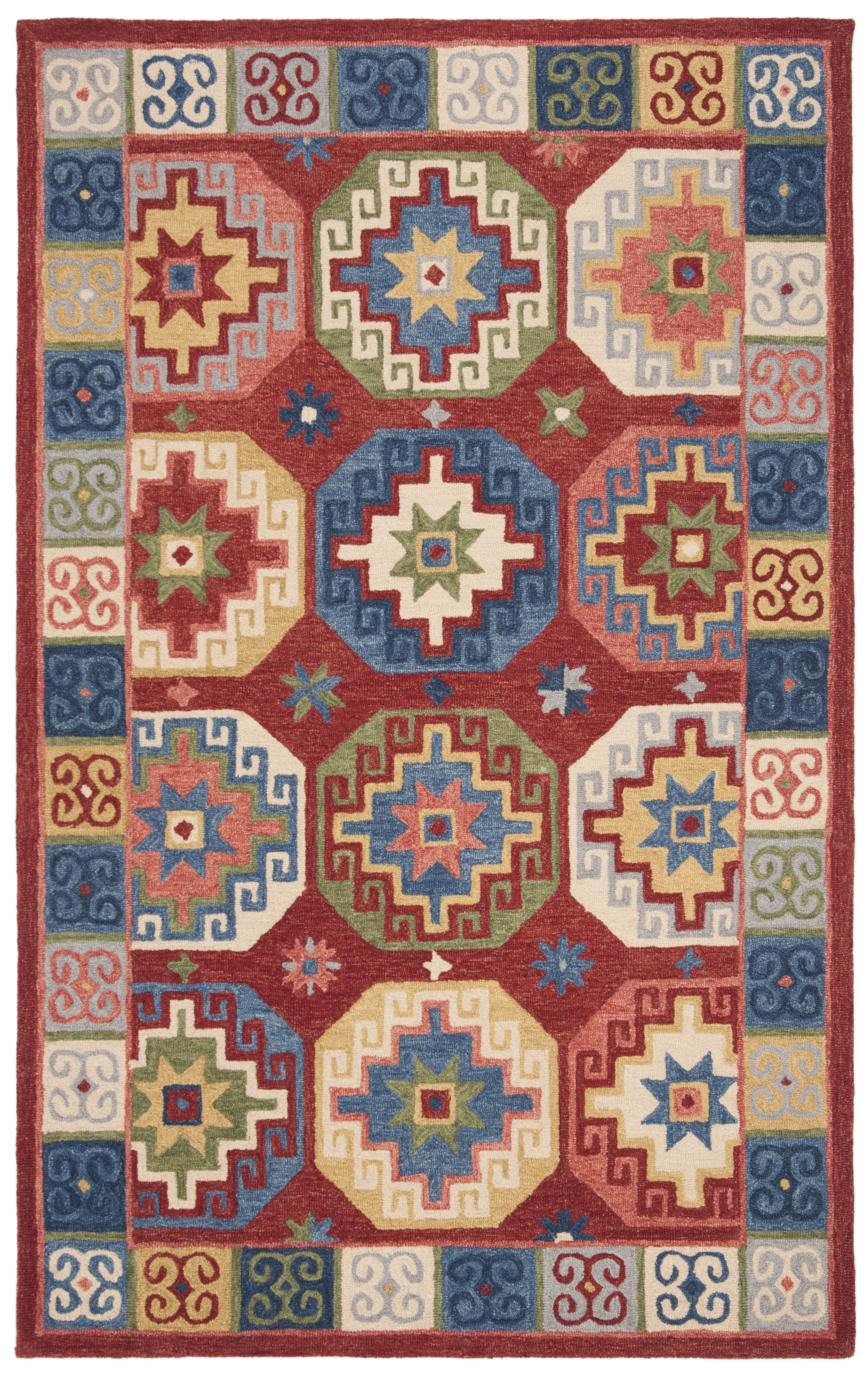 SAFAVIEH Aspen Collection APN802Q Handmade Red / Blue Rug