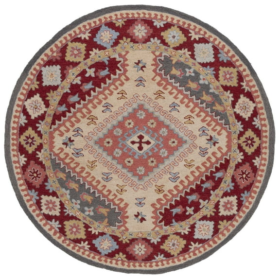 SAFAVIEH Aspen Coriander Geometric Floral Area Rug, Red/Ivory, 5' x 5' Round