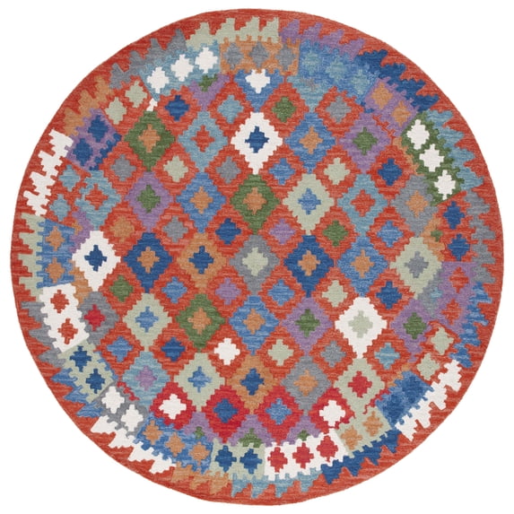 SAFAVIEH Aspen Damjana Geometric Area Rug, Orange/Blue, 7' x 7' Round