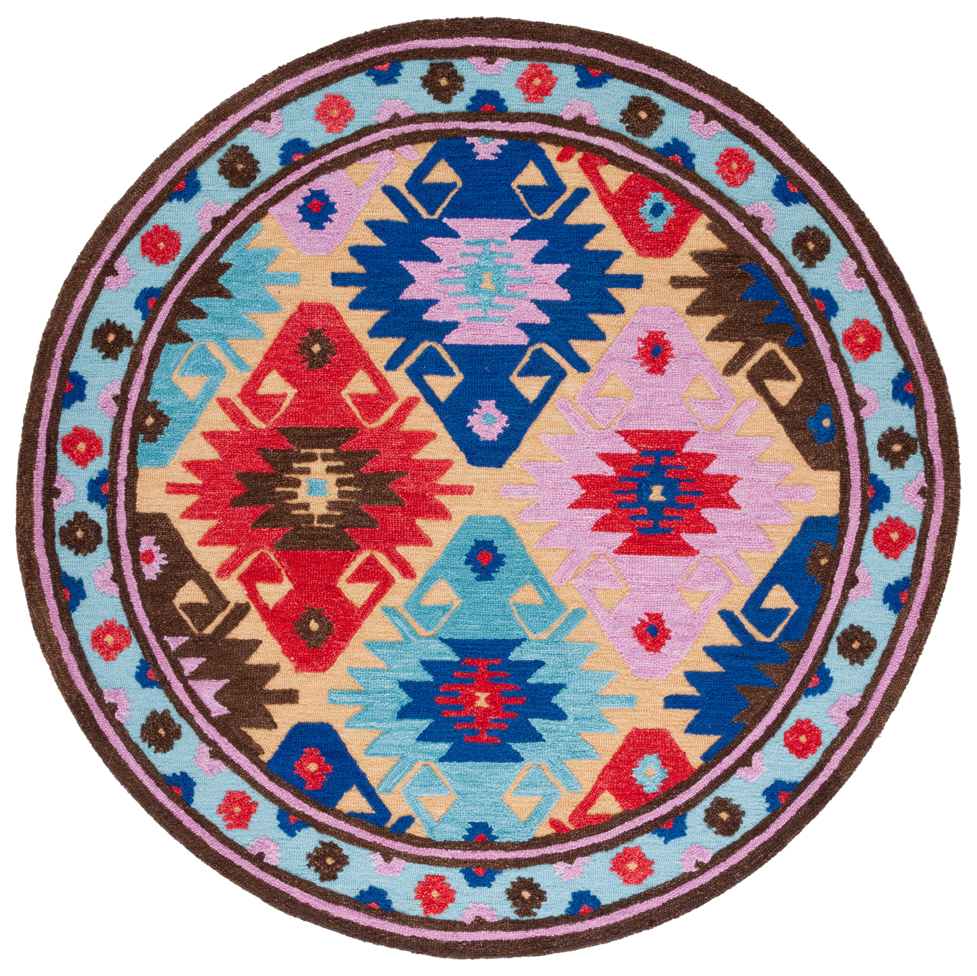 Handmade Tufted Geometric Blue Wool Round Rug 7'