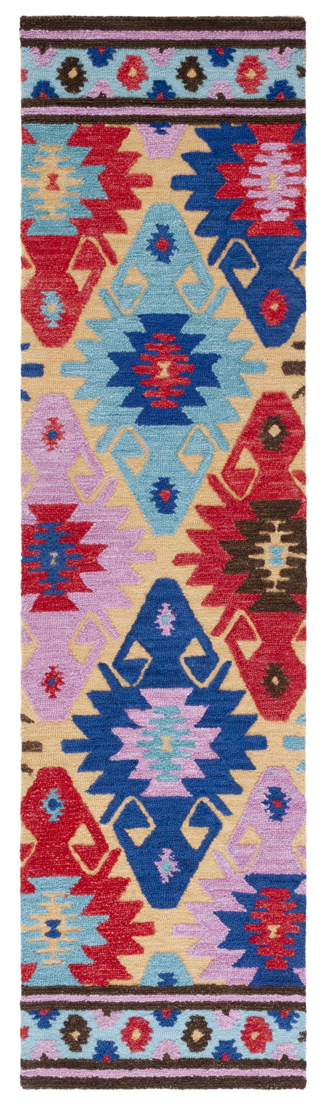 Aspen Blue and Multicolor Wool Geometric Runner Rug