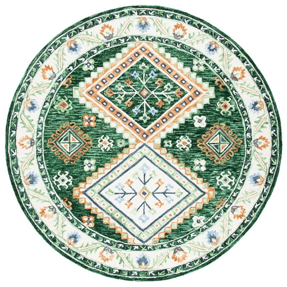 SAFAVIEH Aspen Dedrick Southwestern Wool Area Rug, Green/Ivory, 7' x 7' Round