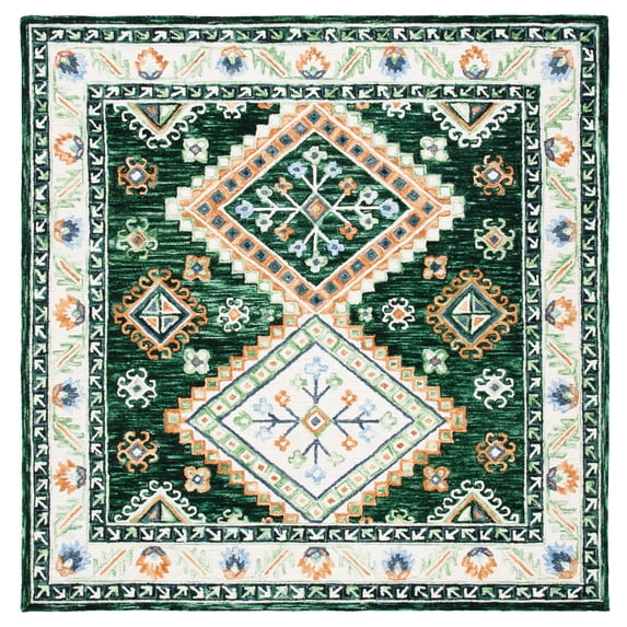 SAFAVIEH Aspen Dedrick Southwestern Wool Area Rug, Green/Ivory, 7' x 7' Square