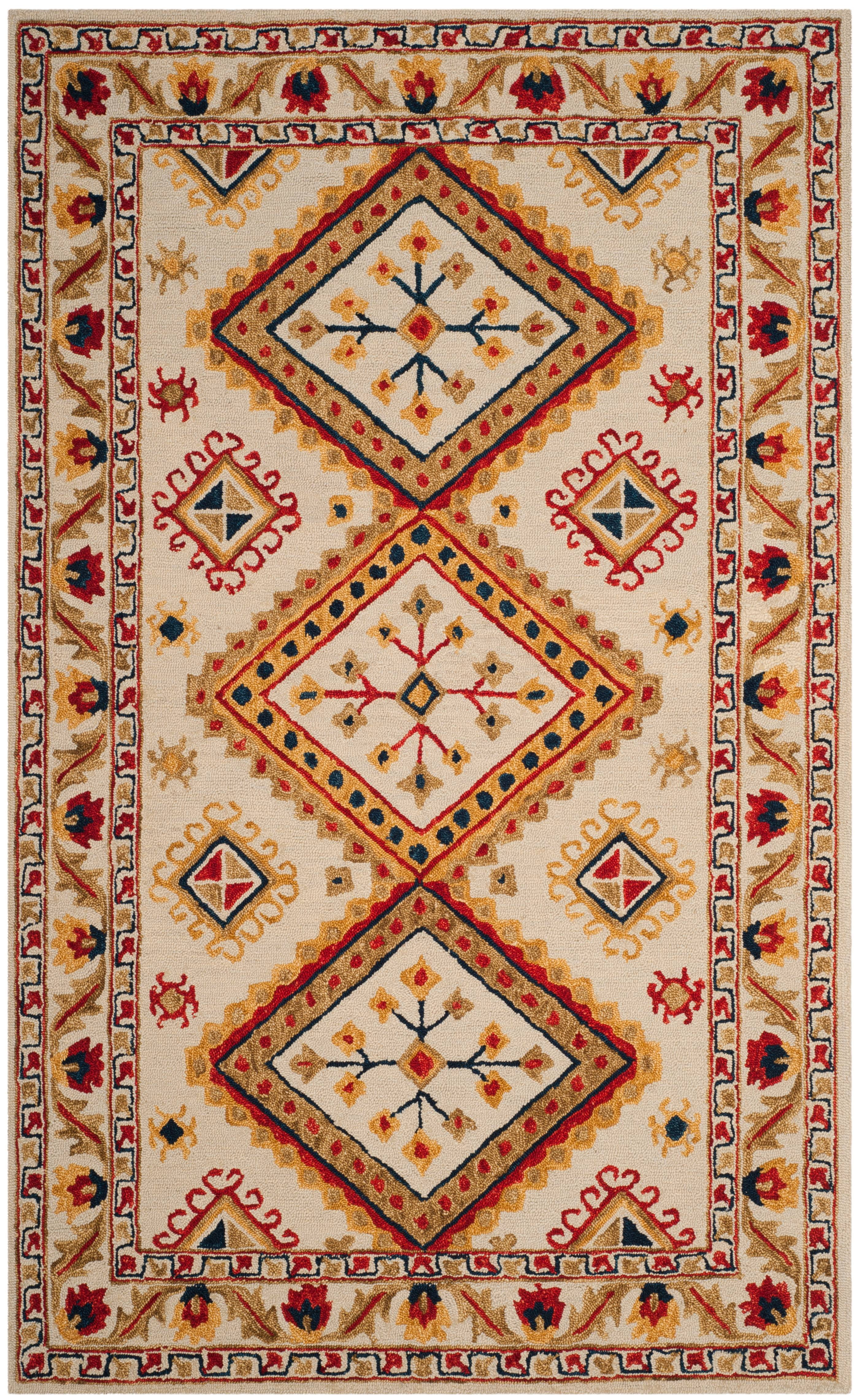 Handmade Ivory Wool Square Tufted Area Rug - 5' x 8'