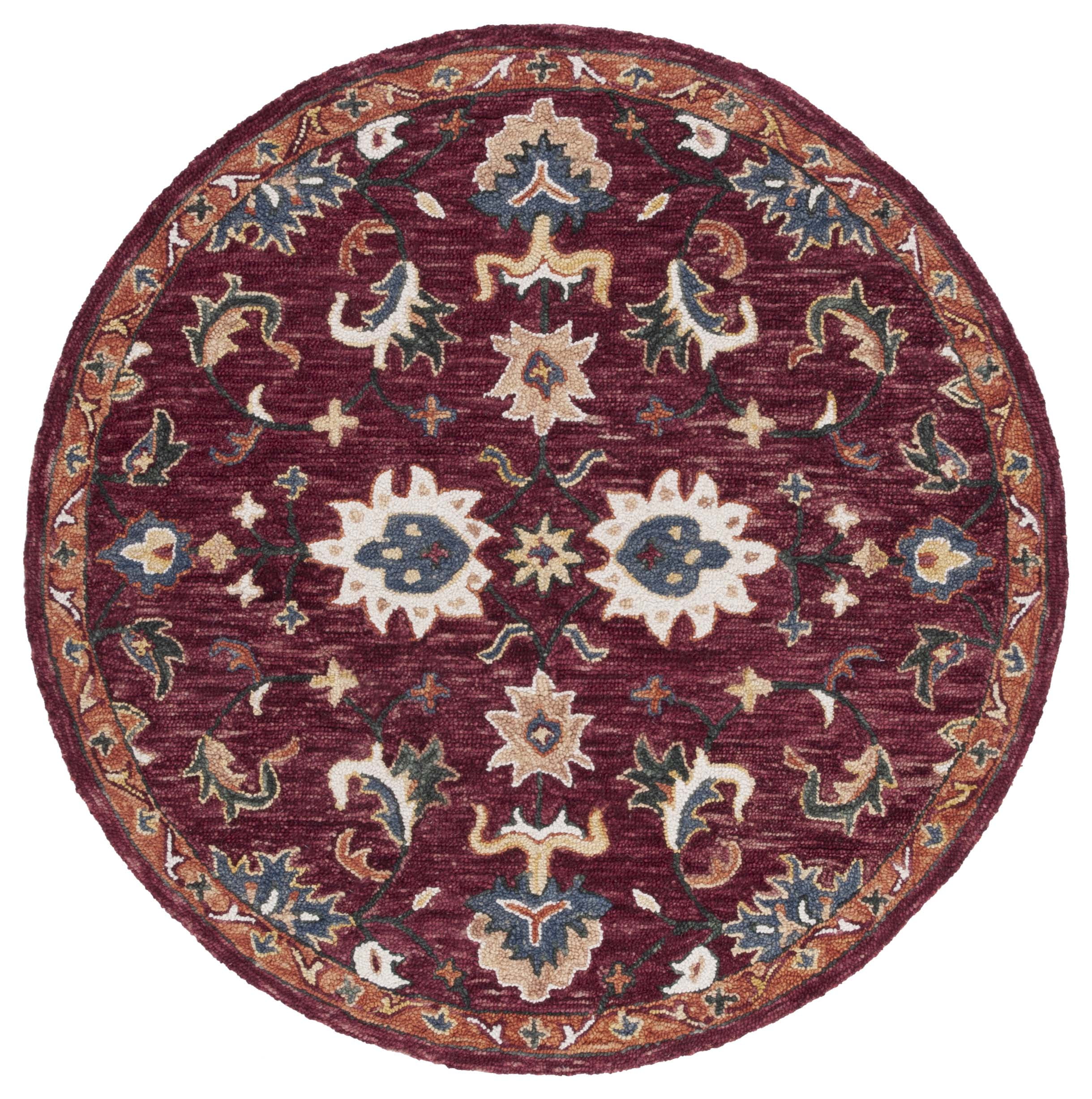 Handmade Rustic-Chic Round Red Wool Tufted Rug - 5' Diameter