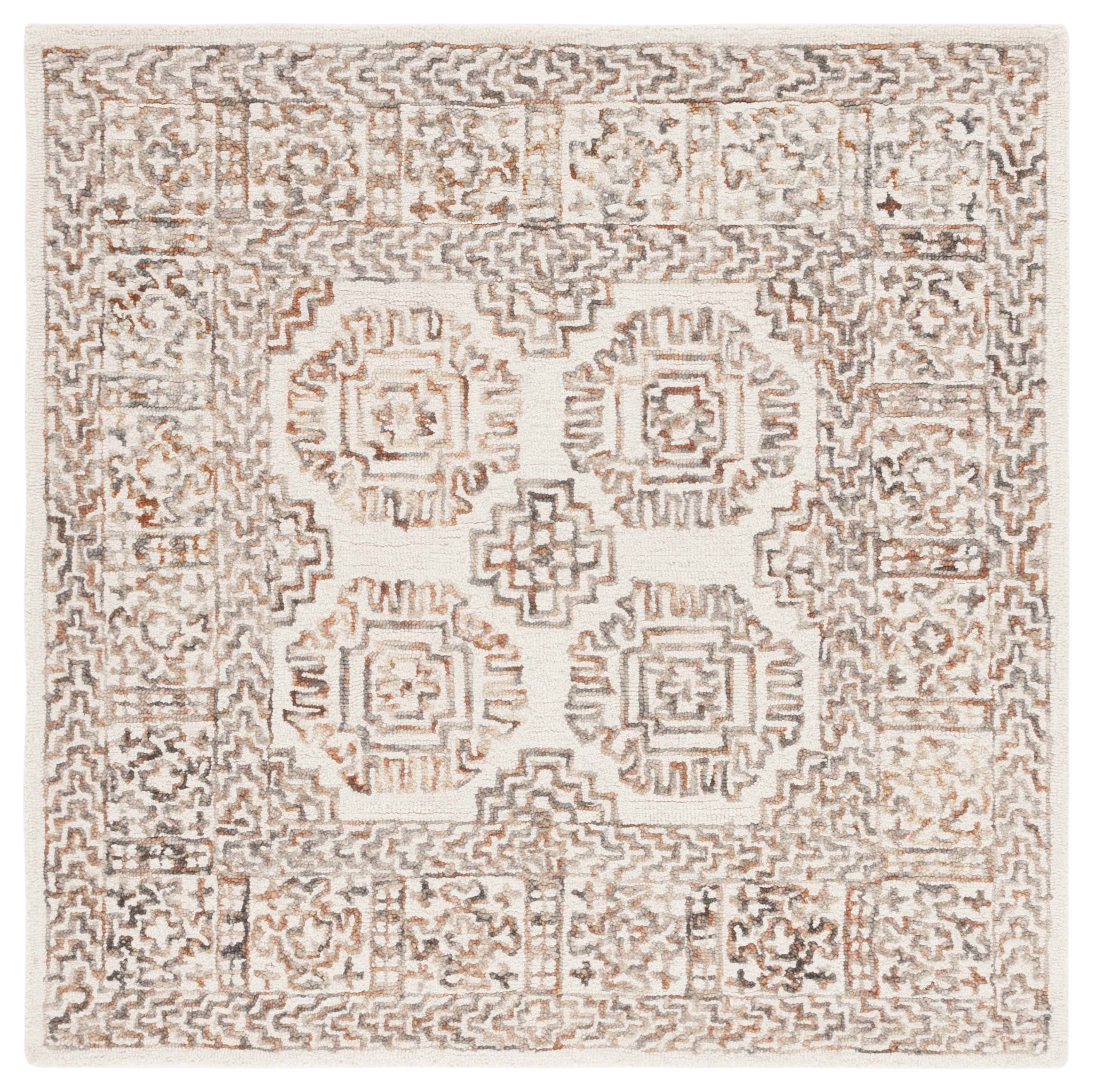 Ivory and Sage Square Tufted Wool Area Rug