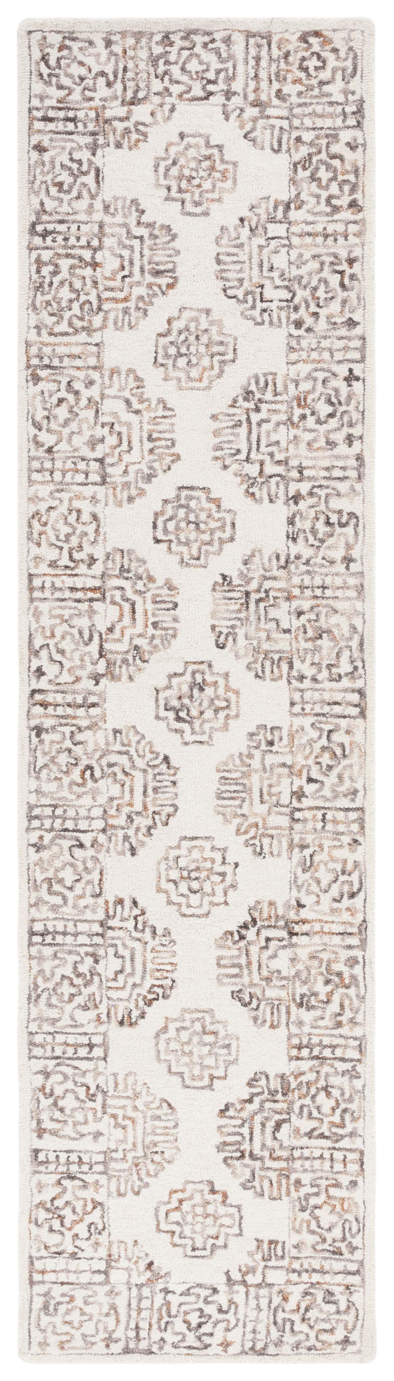 Ivory and Sage Handmade Wool and Cotton Area Rug, 27" x 8"