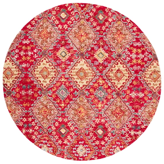 SAFAVIEH Aspen Dreda Tribal Area Rug, Red/Gold, 7' x 7' Round