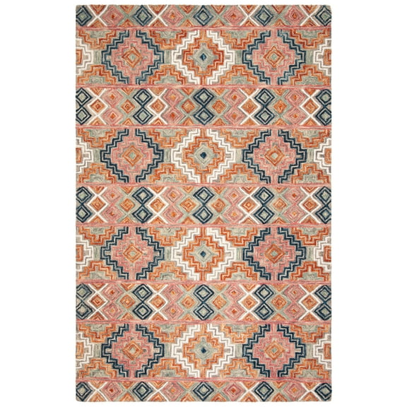 SAFAVIEH Aspen Dulcibella Geometric Striped Wool Area Rug, Orange/Fuchsia, 11' x 15'