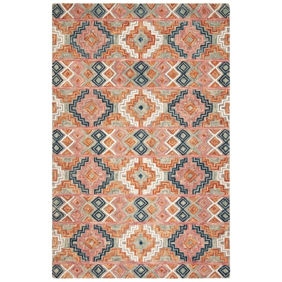 SAFAVIEH Aspen Dulcibella Geometric Striped Wool Area Rug, Orange/Fuchsia, 4' x 6'