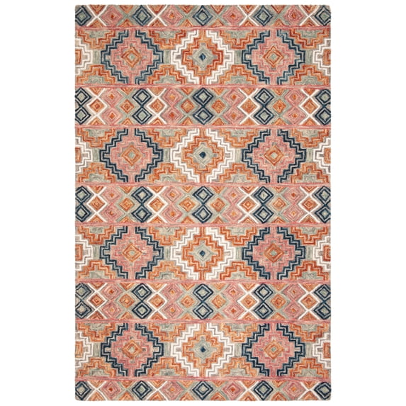 SAFAVIEH Aspen Dulcibella Geometric Striped Wool Area Rug, Orange/Fuchsia, 6' x 6' Round