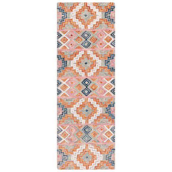 SAFAVIEH Aspen Dulcibella Geometric Striped Wool Runner Rug, Orange/Fuchsia, 2'3" x 13'