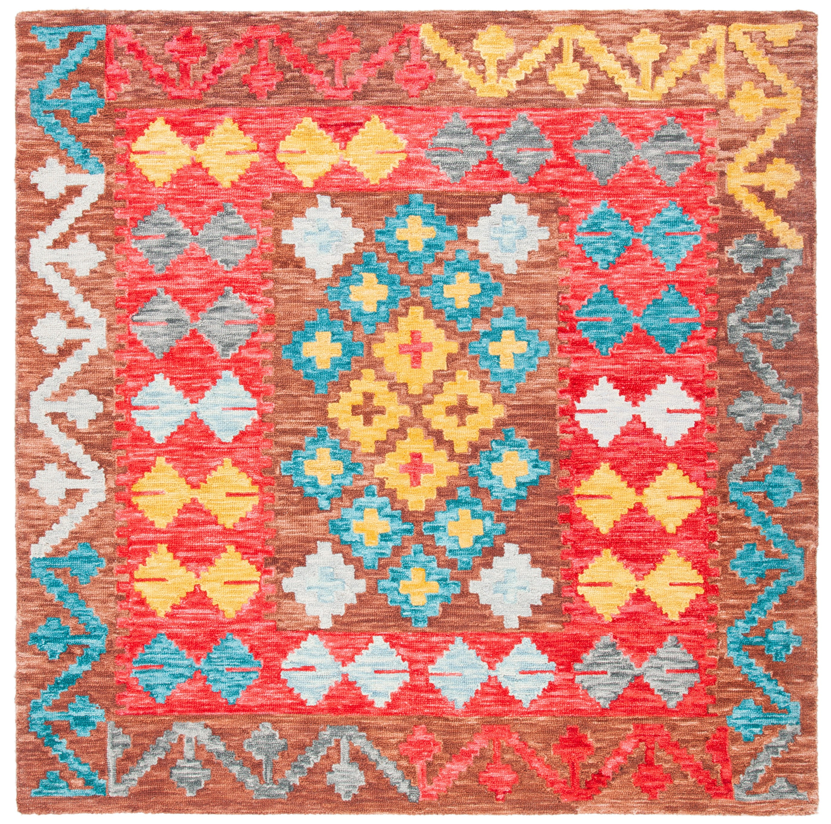 SAFAVIEH Aspen Edna Tribal Area Rug, Brown/Red, 7' x 7' Square