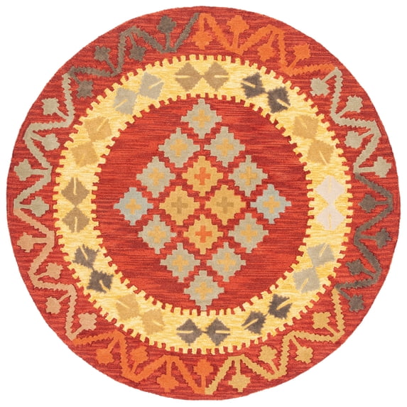 SAFAVIEH Aspen Edna Tribal Area Rug, Red/Gold, 7' x 7' Round