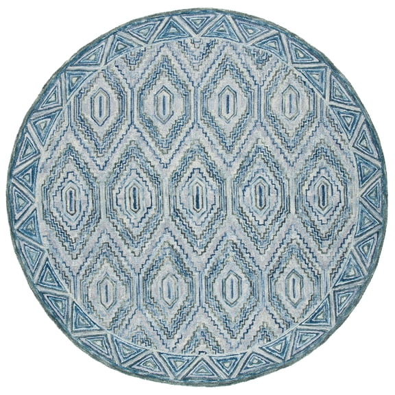 SAFAVIEH Aspen Eglantine Geometric Diamonds Wool Area Rug, Grey/Blue, 7' x 7' Round
