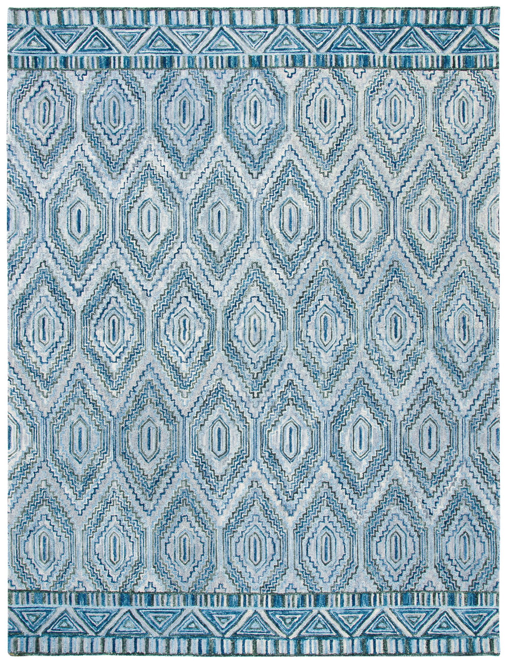 SAFAVIEH Aspen Eglantine Geometric Diamonds Wool Area Rug, Grey/Blue, 9' x 12'