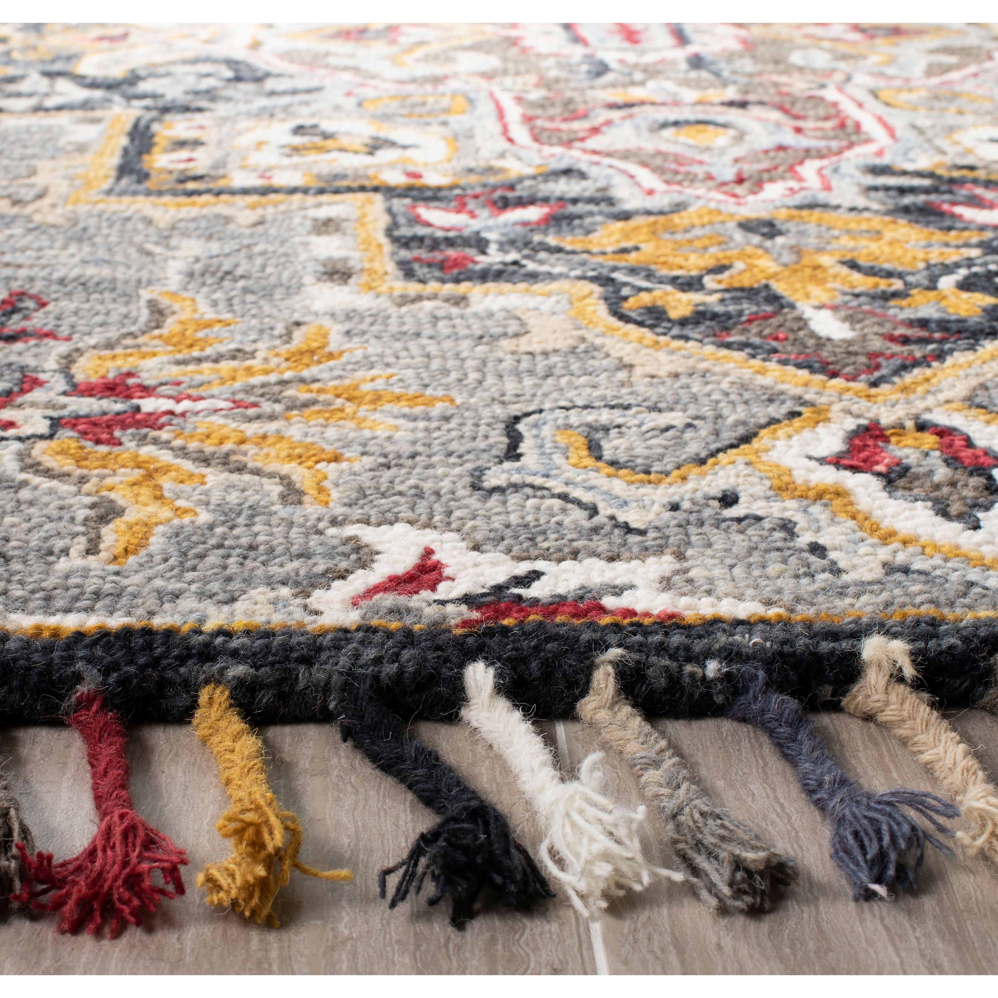 SAFAVIEH Aspen Eilish Geometric Floral Wool Runner Rug, Grey/Charcoal, 2'3" x 7'